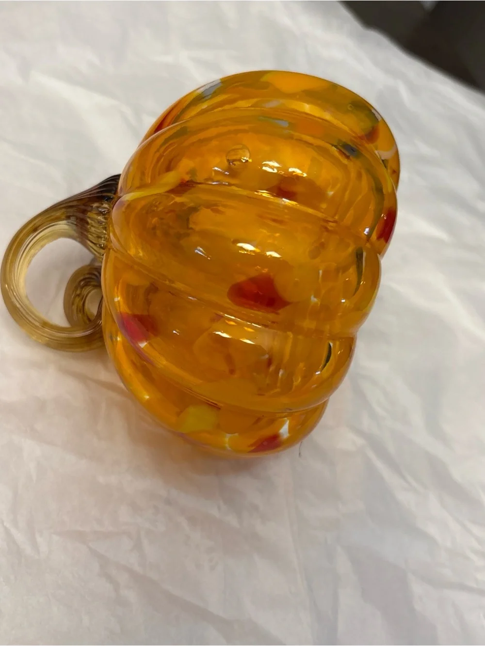 Hand-Blown Art Glass Small Pumpkin Orange Mini 5”
